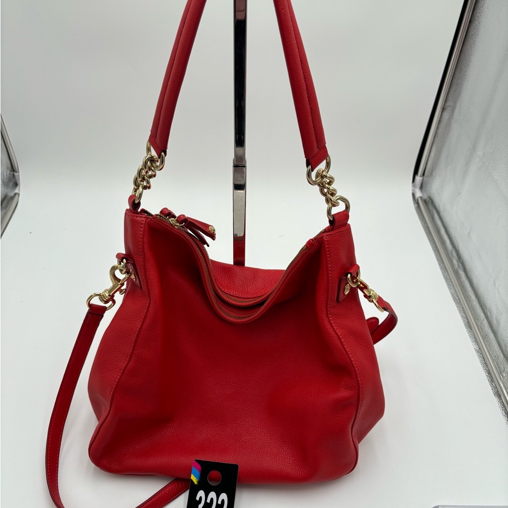 EUC~M322 Perlina Red/Crossbody/with Handle. 100% Genuine Pebbled cowhide Leather